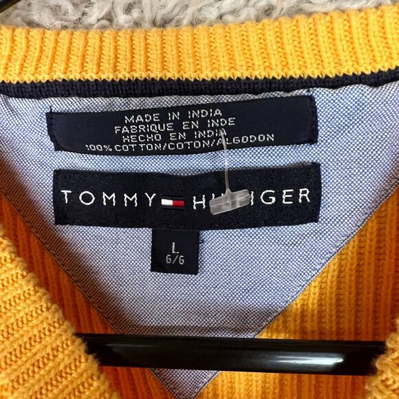 Tommy Hilfiger Sweater Mens Large Yellow Knit Grandpa Dad 90s Y2K Pullover - Picture 5 of 9